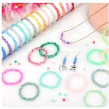 1 Box 8mm Random Color Crackle Crystal Glass Beads For Jewelry Making - Includes Glass Beads, Crystal Cord, Scissors, Spacers