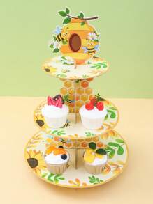 1set, Honeybee Cake Tray Cake Stand, Honeybee Birthday Party Cake Decorating Supplies Cake Plates, Wedding Cake Decoration Containers, Kitchen DIY Cake Cooking Decorations, Babe Shower Decoration Multi-Tier Cake Display Racks, Food Trays, Birthday Gifts Party Favors, Disposable Food Containers Cupcake Decorations