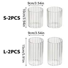 2 件优雅现代玻璃飓风条纹烛台套装，玻璃条纹花瓶，透明玻璃烛台，适用于柱状蜡烛，漂浮蜡烛，玻璃圆柱形飓风花瓶，用于中心装饰，婚礼，桌面中心家居装饰，不包括蜡烛