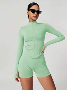 Women's Fashion Stand Up Collar Zipper Long Sleeve Yoga Jacket Tight And Soft Yoga Clothing Outdoor Fitness Sports Top Jacket Suitable For Fitness Exercise In Autumn