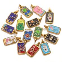 1 pieza Colgante de tarjeta de tarot con estrella y luna de acero inoxidable, accesorio de joyería para collar y pendientes DIY, para uso diario - colgante - Ver 2