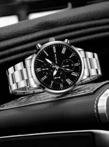 1 Reloj de acero de aleación para hombre de negocios, ideal para el Día del Padre, regalo - Plateado - Ver 2