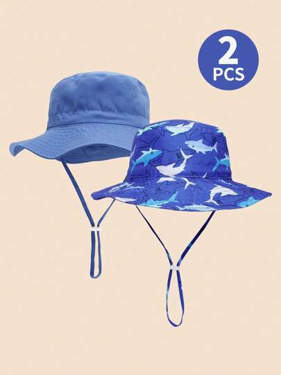 2 chiếc mũ xô chống nắng in họa tiết trơn màu cho bé mùa hè UPF 50+ Mũ xô vành rộng có thể điều chỉnh cho bé gái và bé trai từ 0-8 tuổi
