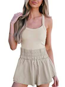 Women's Tennis Dress Skorts Underneath Solid Color Sleeveless Athletic Dresses Workout Golf Dress - Khaki - View 2