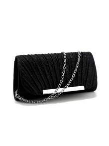 优雅水钻项链耳环手链首饰套装适用于婚礼新娘女士水钻晚宴手拿包新娘婚礼闪光闪亮完美舞会晚宴配套礼服礼服 - 黑色 - 查看 8