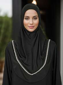 1 件女士时尚纯色弹性下巴覆盖头巾，头巾围巾，适合日常长袍服装头带透气帽下女士面纱