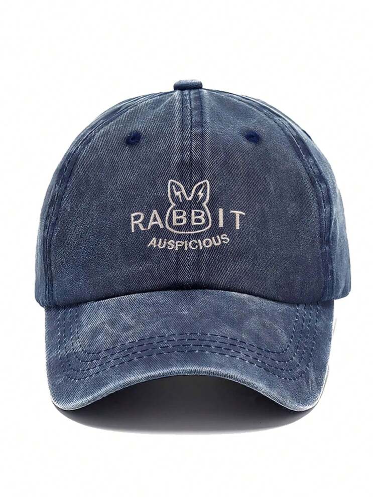 1 szt. haftowana czapka baseballowa Bunny Letter Washed Denim Casual Vintage Style Unisex, odpowiednia do codziennego noszenia, podróży, na wszystkie pory roku - Wielokolorowe - Zobacz 6