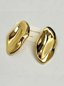 Asymmetrical Pleated Unique Earrings, Metallic Unique Stud Earrings For Women - Silver - View 4