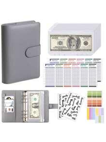 1 件 A6 PU 皮革活页预算簿，带 8 个拉链口袋、12 张彩色预算表、2 张英文贴纸、活页现金预算笔记本，用于省钱和财务规划（不包括硬币） - 彩色 - 查看 15