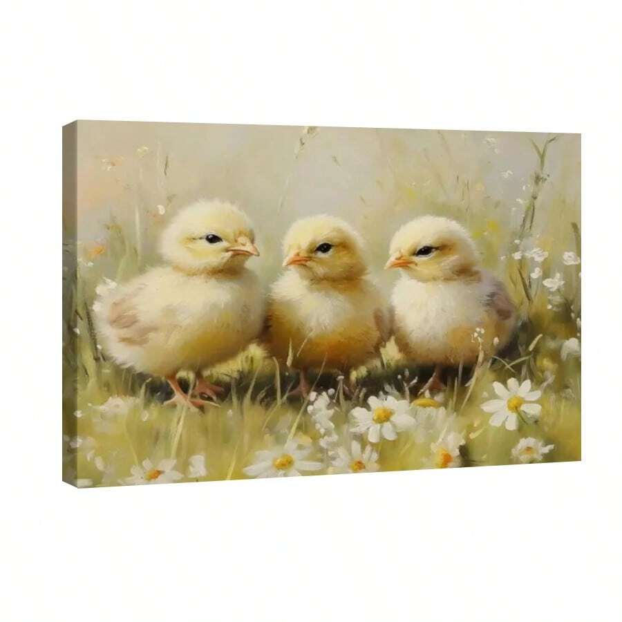 1pc Framed Canvas Poster Easter Baby Chicks Wall Art Canvas Paintings Ideal Gift For Bedroom Living Room Corridor Wall Art Wall Decor Room Decoration Ready To Hang