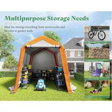 10.5x12x8 FT Heavy Duty Portable Shed Storage Shelter, Outdoor Storage Shed With 4 Waterproof Windows & Roll-Up Zipper Door, Carport For Motorcycle, Bike, Grey - 6x8x6.6 FT - View 2