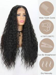 SALLYWELL Peluca con encaje frontal de 13*4 pulgadas, peluca negra con encaje frontal, peluca larga de rizos profundos, peluca sintética sin pegamento resistente al calor con encaje de color, con cabello bebé, con mechones negros y grises, peluca rizada suelta y colorida de 24 pulgadas para mujeres