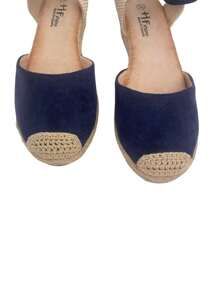 Calzado Estilo. Sandalias mujer de cuña 6,5 cm, estilo valenciana con esparto trenzado, cómodas y ligeras, ideales para primavera y verano, perfectas para combinar con vestidos - Azul Marino - Ver 3