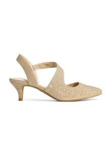 Women's Kitten Heels Fashion Pumps Closed Toe Pointed Toe Stiletto Low Heel Strappy Comfortable Party Dance Wedding Dress Shoes - 金色 - 查看 6