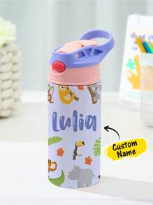 1pc Custom Name Stainless Water Bottle With Silicone Straw, Custom Water Bottle, 12oz - 350mL, Personalized Name Insulated Cup, Personalized Stainless Water Bottle, Custom Names Insulated Leak Proof Lid, 5 Colors Available, Stainless Cup, Stainless Bottle, Spill-Proof Lid, First Day Of School, Back To School Gift, Water Bottle For Party, Travel, School ,Travel Organizer ,Spring+Tableware - sở thú - Xem 8
