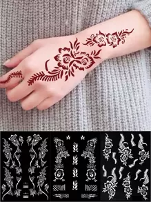 1 hoja de plantilla de tatuaje de henna con diseño floral de hojas, tatuaje temporal reutilizable para decorar manos, pies y Body, adecuado para bodas, festivales y fiestas