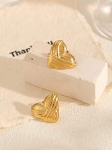 一对心形耳钉，镀 18K 金不锈钢，优雅百搭，适合女性日常佩戴 - 桃心耳環 - 查看 2