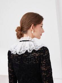 1pc Vintage Ruffle Lace Collar Neck Shawl Dual Layer Victorian Choker - Multicolor - View 5