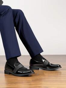 Men Dress Tuxedo Shoe Slip-On Classic Patent Leather Loafers For Formal Events And Special Occasions Christmas Style - Black - View 8