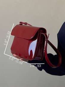 全新时尚百搭漆皮纹理光泽节日休闲街头装和约会之夜简约优雅多口袋单肩斜挎小巧包 - 酒紅色 - 查看 4