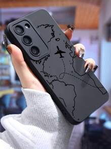 Funda de teléfono con diseño de ruta de avión, turismo y viajes, carcasa de teléfono inteligente negra con impresión de mapa y avión, compatible con y Galaxy