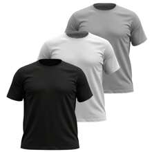 Kit 03 Men's Plus Size Basic Plain T-Shirt 100% Cotton Short Sleeve - Grey - View 1