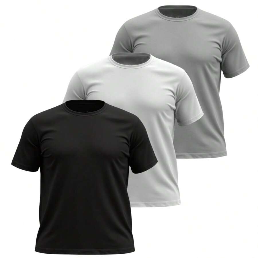 Kit 03 Men's Plus Size Basic Plain T-Shirt 100% Cotton Short Sleeve - Grey - View 1