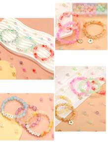 1 Box 8mm Random Color Crackle Crystal Glass Beads For Jewelry Making - Includes Glass Beads, Crystal Cord, Scissors, Spacers