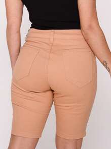 Women's Mid-Thigh Jeans Twill Shorts High Waist Butt Lifting Bermuda Shorts With Lycra - 奶油色 - 查看 5
