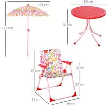 Outsunny Kids Outdoor Bistro Table And Chair Set Butterfly Pattern Garden Patio Backyard With Removable & Height Adjustable Parasol - Pink - View 5