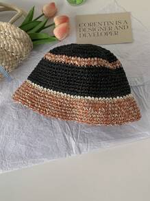 1 件女士手工编织镂空草帽，夏季防晒海滩度假遮阳帽，透气渔夫帽，修饰脸型 - 草編漁夫帽 - 查看 19