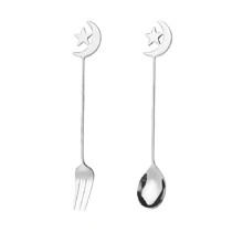 两件套不锈钢叉勺，饰有开斋节新月图案，适合节日和圣诞派对