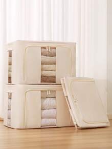 1pc 24L/66L Storage Boxes For Clothes - Clothes Storage Bins Clothes Storage Boxes Oxford Cloth Foldable Storage Container Large Household Storage Box With Built-In Solid Steel Frame Toys Blankets - Beige - View 5