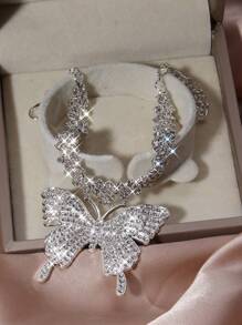 1 件全水钻镶嵌大蝴蝶脚链，适合派对、生日、婚礼、女士佩戴 - 銀色 - 查看 5