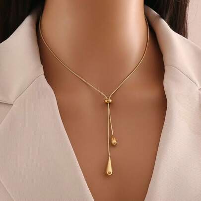 1 Peça Colar Ajustável com Pingente em Formato de Lágrima Folheado a Ouro 18k, Joia Elegante para Uso Diário