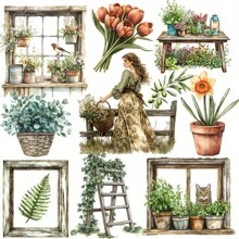 1 Pack Vintage Spring Country Floral Girl Decorative Stickers, Creative Craft Scrapbooking Stickers For Diary, Album, Photo, Stationery, DIY School Supplies - Black - View 6