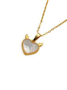 1 件精致可爱的金属和珍珠母材料心形吊坠项链，带花卉装饰，适合女性休闲佩戴，约会或浪漫场合，如情人节、妈妈、母亲、母亲节、礼物