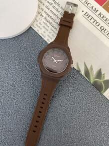 1 件男女通用休闲运动风格个性化硅胶表带石英腕表，适合日常佩戴