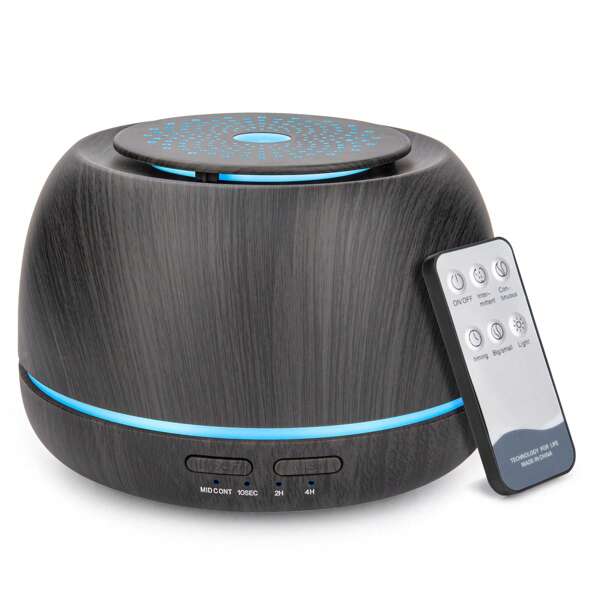 1 300ml USB Portable Mini Aromatic Ultrasonic Essential Oil Diffuser With Humidification Function. The Wood Grain Aromatherapy Machine Has Automatic Shut-Off Function Without Water, Timing Function, And 7-Color Ambient Light. It Comes With A Remote Control And Is Suitable For Homes, Rooms, And Offices.