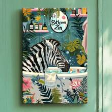1pc Framed Canvas Wall Art Poster Abstract Digital Realism A Zebra Is Taking A Bath In A Tub Wall Art For Living Room Bedroom Bathroom Kitchen Apartment Hotel, Artful Home Decoration - Framed, Vertical - Framed Canvas - View 2