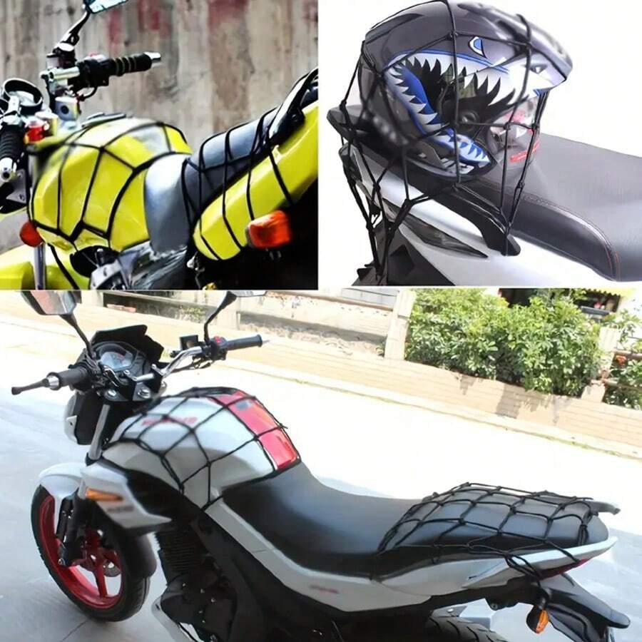 Motorcycle/Bicycle Rear Rack Net Bag, Bicycle Luggage Mesh Cover, Elastic Luggage Net, Helmet Net - Black - View 1