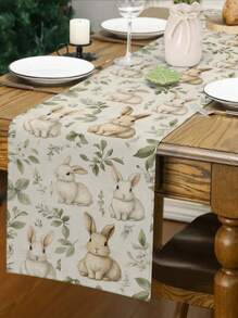1 件春季兔子主题桌旗，可爱兔子与花卉春季桌旗，适用于家庭厨房餐厅节日派对咖啡桌装饰 - 彩色 - 查看 3