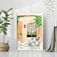1pc Framed Canvas Poster Cute House, Summer Chic Wall Art Canvas Paintings Ideal Gift For Bedroom Living Room Corridor Wall IcArt Wall Decor Room Decoration