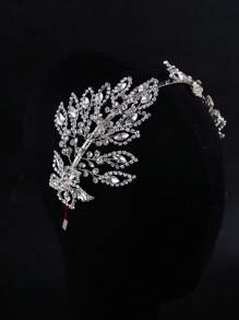 1件手工水晶对称树枝发箍，韩式优雅新娘婚礼派对伴娘发饰情人节配饰 - 銀色 - 查看 4