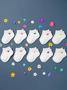 10 Pairs Of Comfort Baby (Toddler) White Socks With Jacquard Love Patterns, Cute For Girls.Baby Socks, Newborn Socks ,Toddler Socks ,Infant Socks.Fashionable Boat Socks Suitable For Baby Boys And Girls.