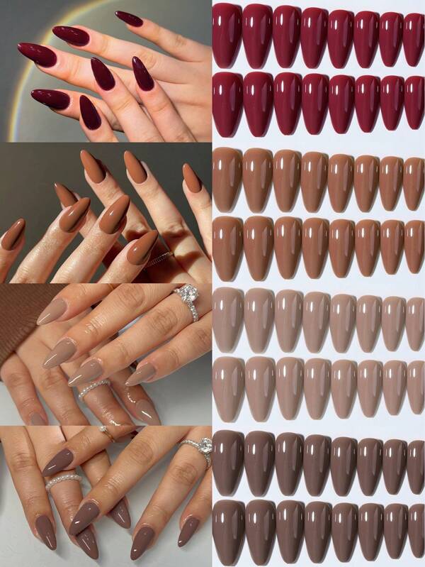 96 piezas (4 colores) Uñas acrílicas postizas de almendra larga con brillo, diseño de uñas largas de ajuste perfecto. Incluye: 1 pieza de pegamento de gelatina y 1 pieza de lima de uñas, para uso diario de mujeres y niñas, fiestas rave, suministros de uñas