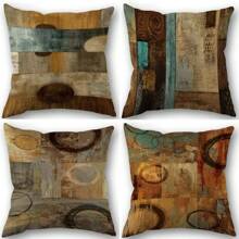 Brown Teal Geometric Print Linen Throw Pillowcases Boom Single Printed Pillow Cover For Living Room Bedroom Couch Sofa Size 45X45cm One Side