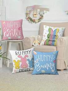 1 st/4 st Paashaas Kussenhoezen - Vakantie Zacht & Speels Ontwerp, 100% Polyester, Rits, Machinewasbaar, 18x18 Inch - Ideaal Voor Bank, Slaapkamer, Woonkamer Decor, Geen Inzetstuk, Schattig Kussen