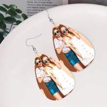 定制耳环独特的 PU 皮革耳环可个性化定制您的文字/照片，作为周年纪念、婚礼、母亲节、生日礼物送给女性 - 彩色 - 查看 5