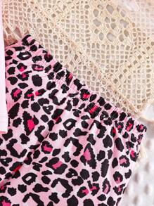 2 pièces/set Débardeur à manches courtes avec imprimé chat et cœur et pantalon imprimé léopard pour bébé fille, tenue d'été